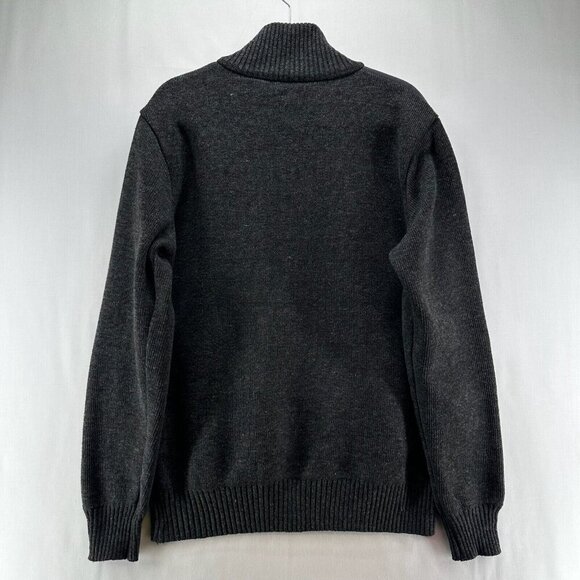 Izod Sweater Men Sz L Full Zip Fleece Plaid Lined Mock Neck Long Sleeve Charcoal - Picture 2 of 12